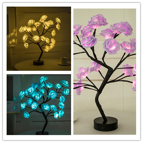 Rose Flower Lamp USB Battery Operated LED Table Lamp Bonsai Tree Night Lights Garland Bedroom Decoration Lights Home Decor